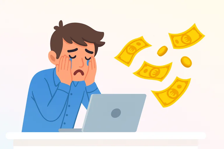 Un actif devant son ordinateur pendant que des billets s’envolent